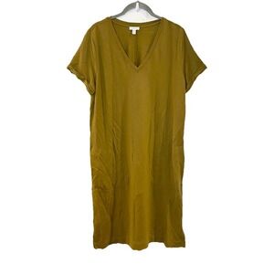 Garnet Hill Women Dress Size M Mustard Yellow Pullover Pockets Tencel Stretch